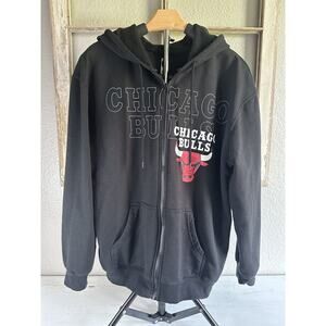 Chicago Bulls NBA Basketball Full Zip Hooded Sweatshirt Adult M Black Logo